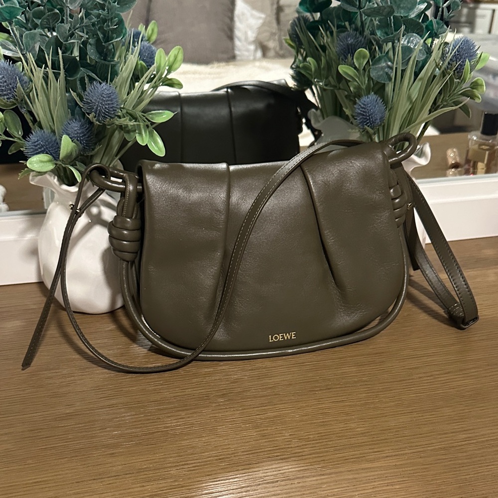 NEW Loewe PASEO CONVERTIBLE LEATHER SHOULDER BAG IN 3969 DARK KHAKI G
